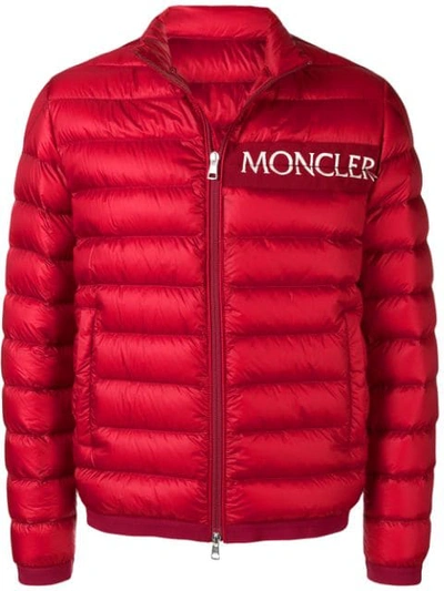 Moncler Neveu Logo-embroidered Quilted-down Jacket In Red