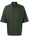 Bottega Veneta Striped Collar Polo Shirt In Military Green