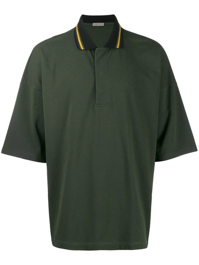 Bottega Veneta Striped Collar Polo Shirt In Military Green