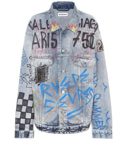 Balenciaga Graffiti Oversized Denim Jacket In Multicolor