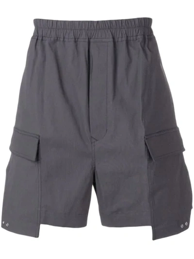 Rick Owens Asymmetric Cargo Shorts In Grey