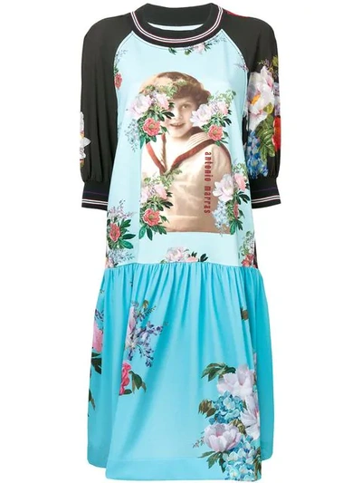 Antonio Marras Floral Graphic Panelled Dress In Blue