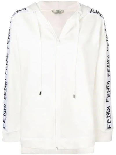 Fendi Logo Zipped Hoodie In White