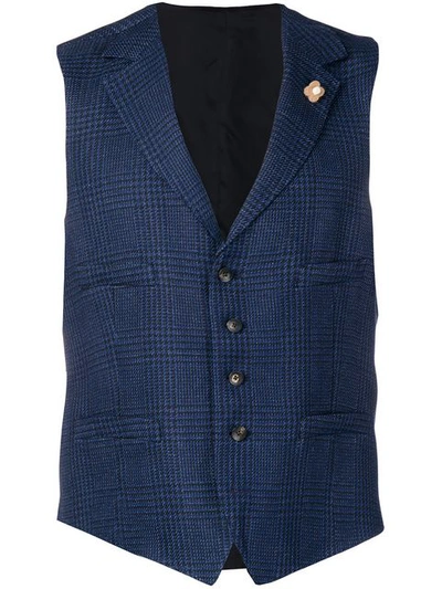 Lardini Houndstooth Fitted Waistcoat In Blue