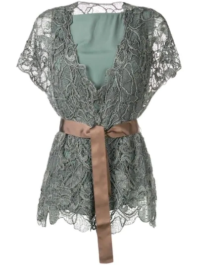 Brunello Cucinelli Layered Lace Detail Top In Green