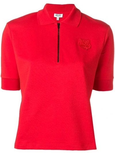 Kenzo Tiger-patch Polo Shirt In Red