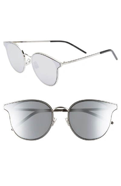 Saint Laurent 64mm Oversize Flat Front Round Sunglasses - Silver/ Silver In Silver/silver