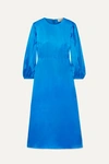Mansur Gavriel Silk Charmeuse Voluminous Sleeve Dress In Royal In Bright Blue