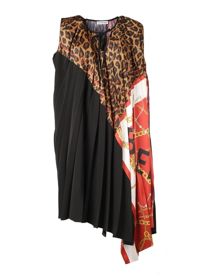 Balenciaga Floral And Logo Patchwork Midi Scarf Dress In Black