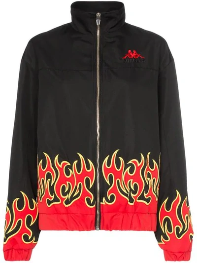 Charm's X Kappa Fire-print Embroidered-logo Lightweight Jacket In Black