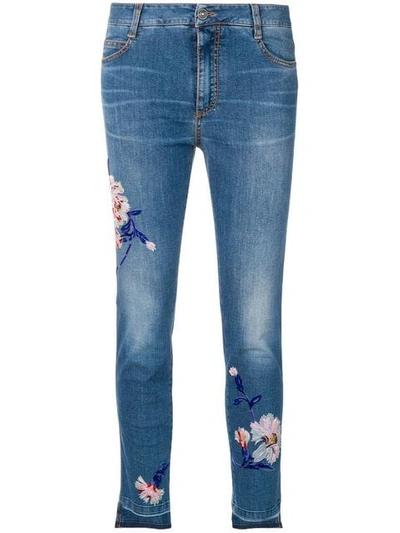 Ermanno Scervino Cropped-skinny-jeans Mit Blumenmuster In Blue