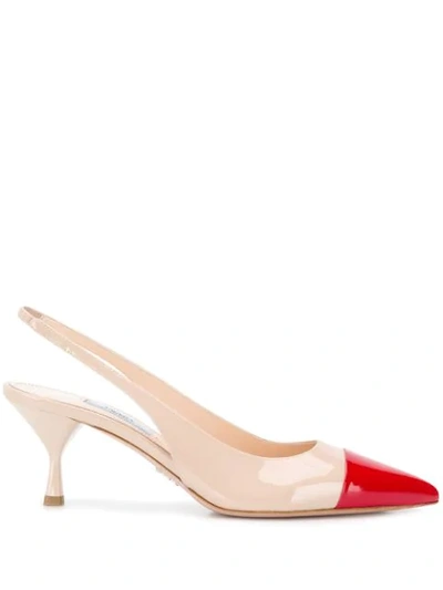 Prada Patent Leather Slingback Pumps In Beige Rosso