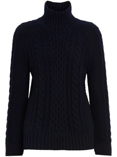 Burberry Cable Knit Turtleneck Jumper In Blue