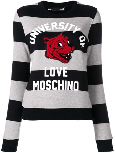 Love Moschino Striped University Jumper In Black