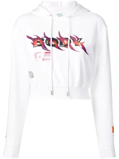 Heron Preston Body Print Cropped Hoodie In White