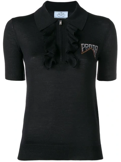 Prada Ruched Detail Polo Shirt In Black