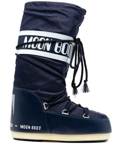 Moon Boot Nylon Lace-up Snow Boots In Blue