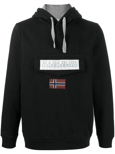 Napapijri Burgee Win Logo Embroidered Hoodie In Black