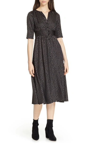 Ba&sh Gala Foil Print Midi Dress In Noir