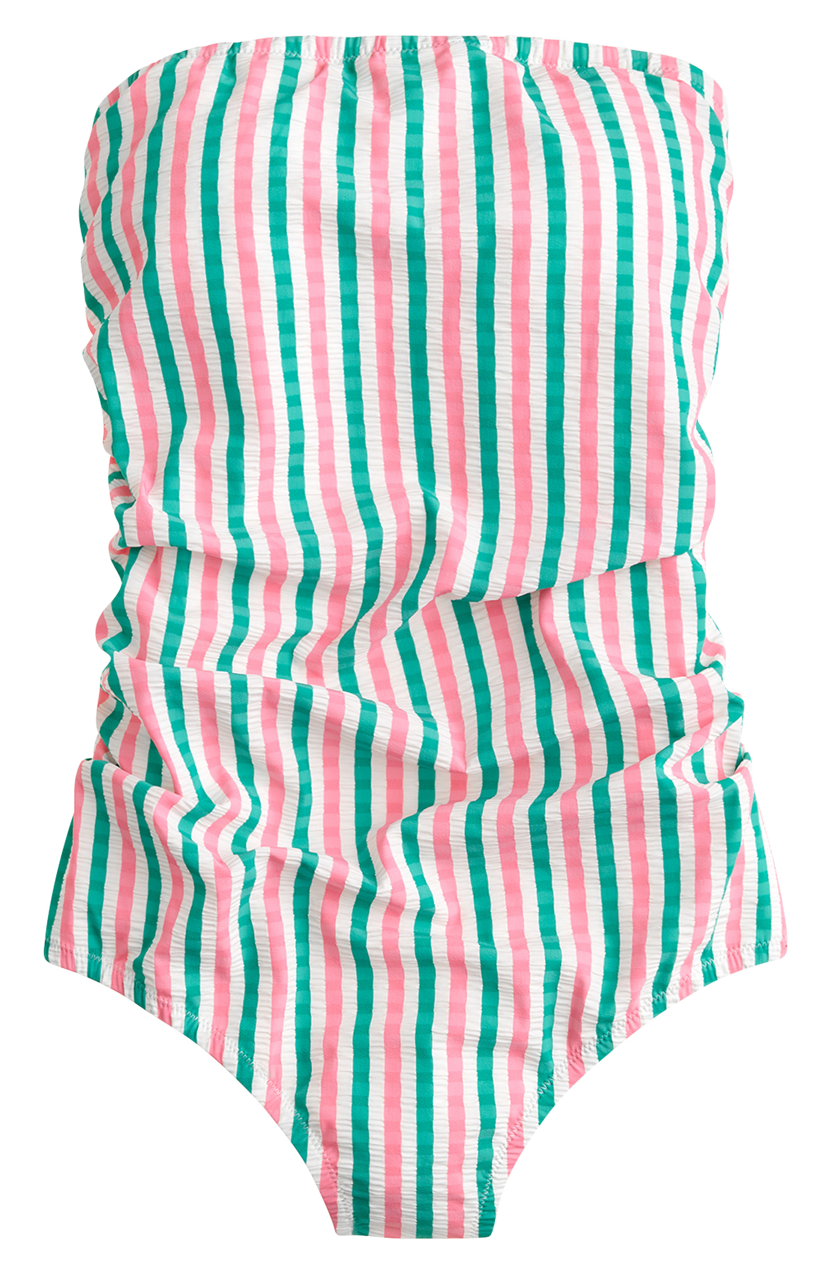 J Crew Puckered Stripe Ruched Bandeau One Piece Swimsuit In Pink Green Stripe Modesens