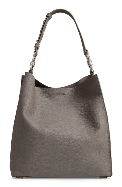 Allsaints Captain North/south Leather Tote - Grey In Storm Grey
