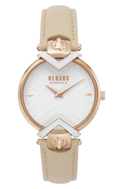 Versus Mabillon Leather Strap Watch, 36mm In Beige/ White/ Rose Gold