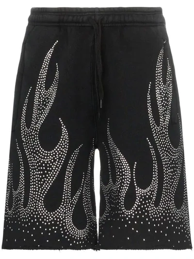 Filles À Papa Crystal-embellished Flame Motif Cotton Shorts In Black