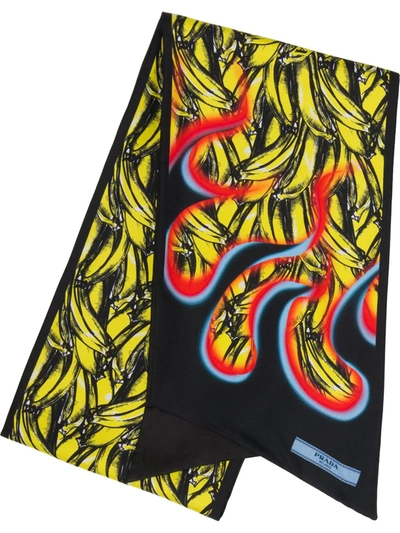 Prada Double Match Bananas Printed Silk Scarf In Lemon/black