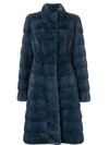 Liska Long Panelled Coat In Blue