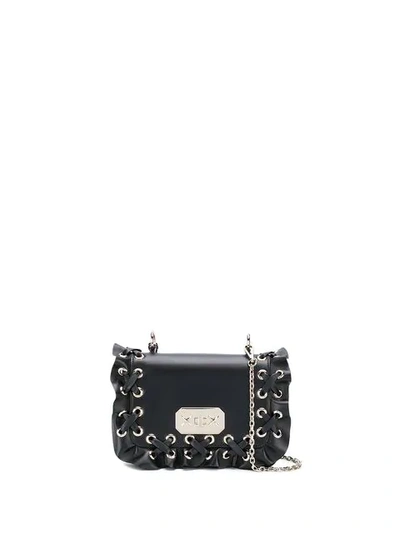 Red Valentino Lace Up Ruffled Bag In Black