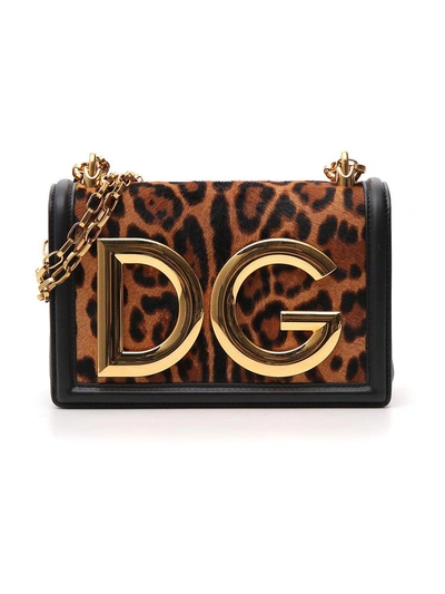 Dolce & Gabbana Animal Print Shoulder Bag In Brown