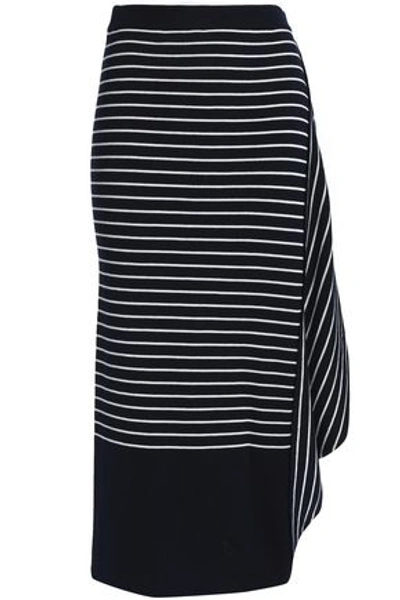 Jw Anderson J.w.anderson Woman Infinity Draped Striped Wool Midi Skirt Navy