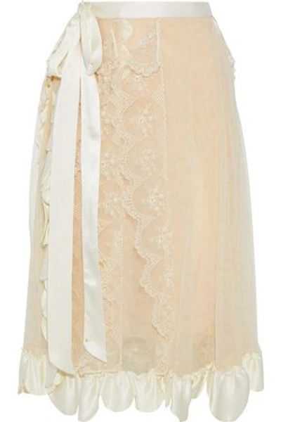 Simone Rocha Woman Ruffled Satin-trimmed Embroidered Tulle Midi Skirt Cream