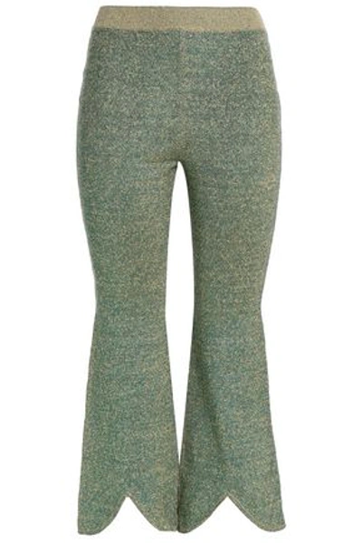 Jw Anderson Cropped Metallic Linen-blend Kick-flare Pants In Green