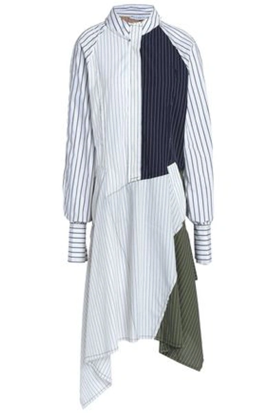 Jw Anderson J.w.anderson Woman Patchwork Pinstriped Cotton-poplin Shirt Dress Off-white