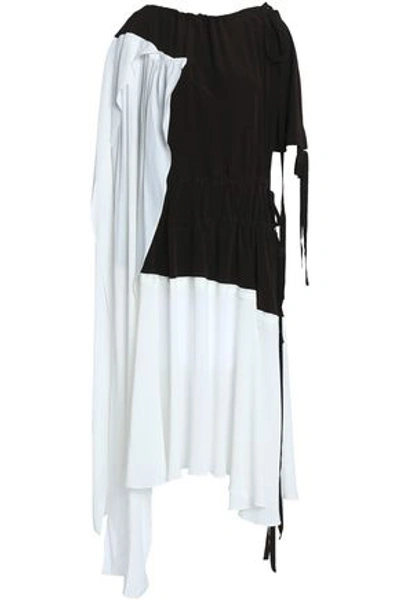 Jw Anderson Woman Two-tone Draped Silk Crepe De Chine Midi Dress Dark Brown