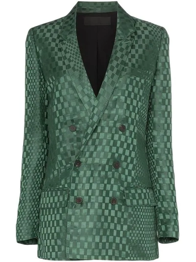 Haider Ackermann Double-breasted Checked Silk-blend Blazer In Green