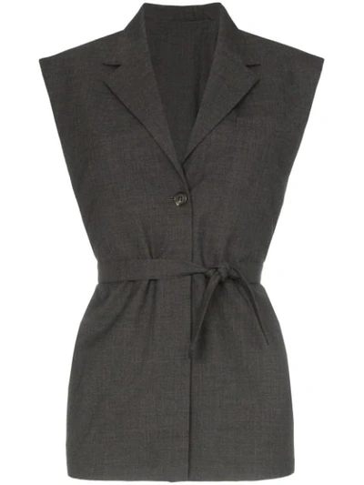 Wright Le Chapelain Longline Sleeveless Wool Blazer In Grey