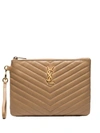 Saint Laurent Nude Monogram Quilted-leather Pouch In Neutrals