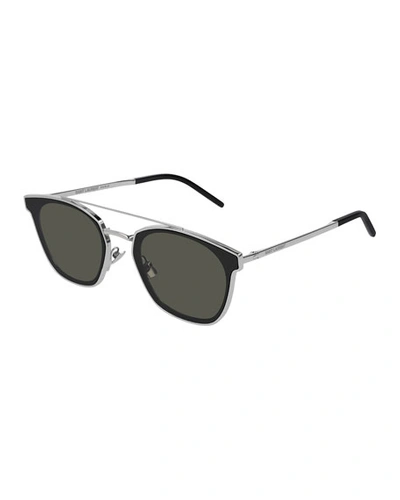Saint Laurent Men's Metal Flush-lens Brow-bar Sunglasses In Silver