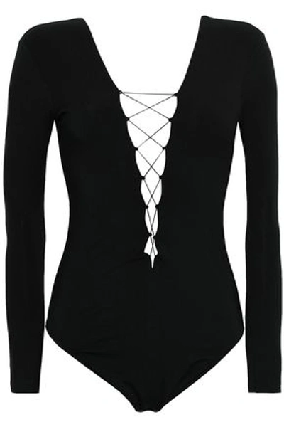 Alexander Wang T Alexanderwang.t Woman Lace-up Cutout Stretch-modal Jersey Bodysuit Black