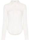 Saint Laurent Extended Wing Collar Long-sleeved Silk Shirt In Neutrals