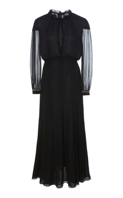 J Mendel Cutout Collared Silk Dress In Black