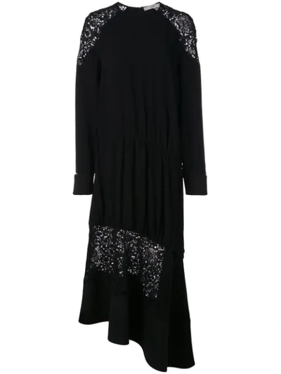 Tibi Guipure Lace Long Sleeve Lace Combo Dress In Black
