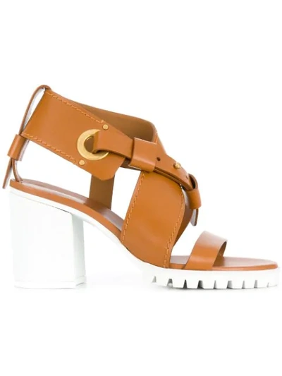 Chloé Strappy Chunky Mid Heel Sandal In Brown