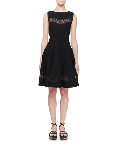 Alaïa Raffia-embroidered Sheer Panel Dress In Black