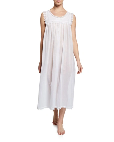 Celestine Izabel Sleeveless Long Nightgown With Lace Trim In White