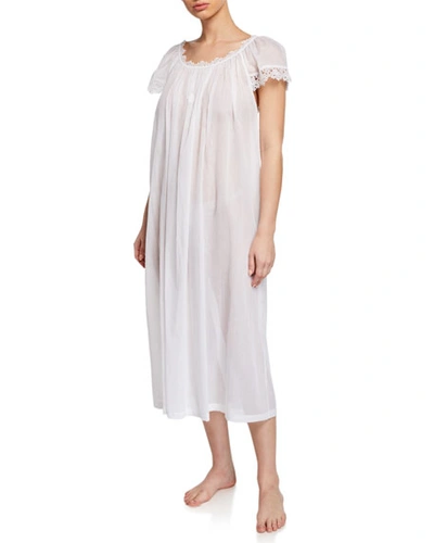 Celestine Miri Scoop-neck Cap-sleeve Nightgown With Lace Trim In White