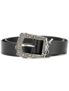 Saint Laurent Leather Belt W/ Ornate Ysl Buckle In Black