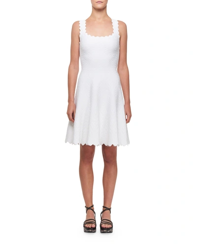 Alaïa Tonal Wave Scalloped Knee Length Dress In White